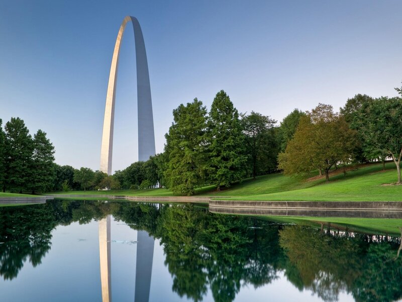 Gateway Arch Reflection — Blue, Serene, Morning