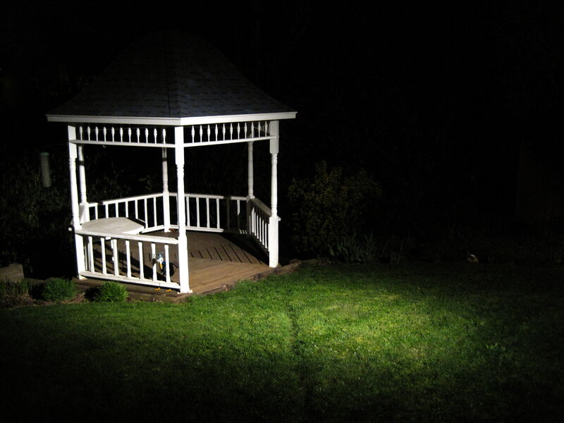Gazebo at night in backyard