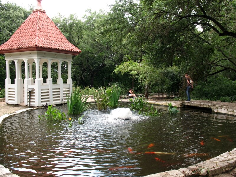 Gazebo by a koi pond