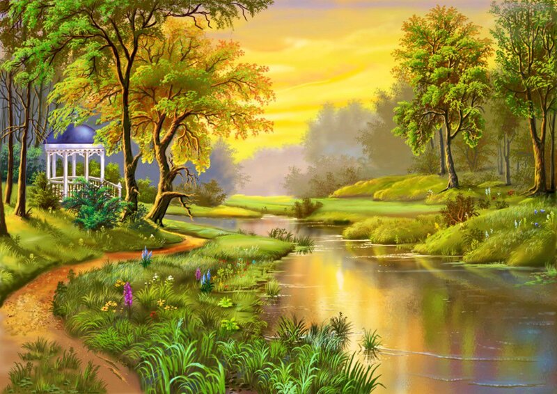 Gazebo by a River — Green