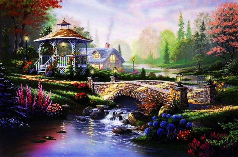 Gazebo by a Stream — Green