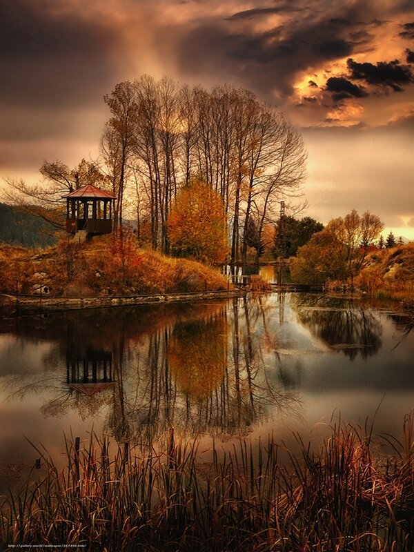 Gazebo by Lake — Orange, Dramatic