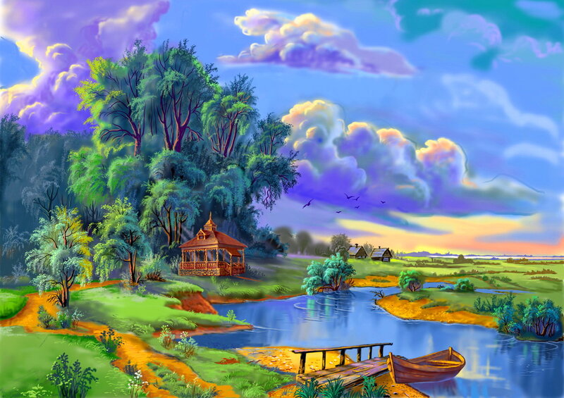 Gazebo by River — Blue