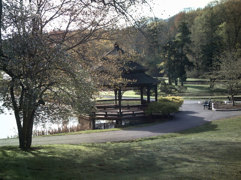 Gazebo by the lake in a park