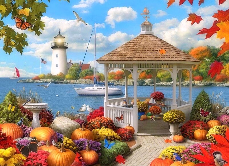 Gazebo by the Sea — Blue, Serene