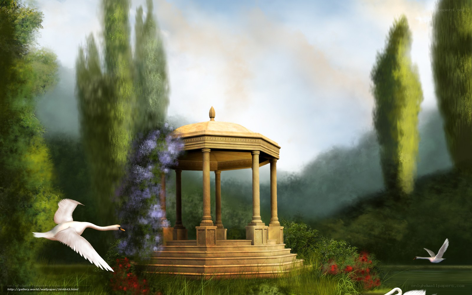 Gazebo in a misty garden