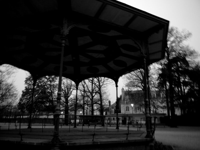 Gazebo in a park at dusk