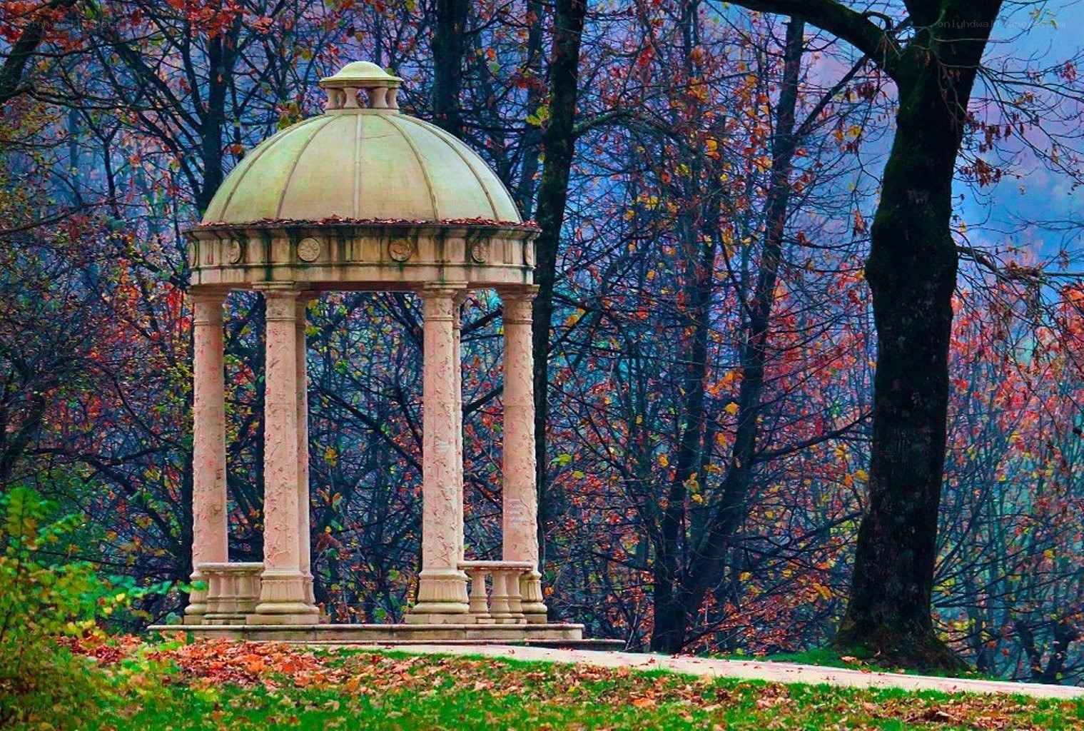 Gazebo in autumn forest