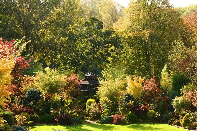 Gazebo in Autumn Garden — Green