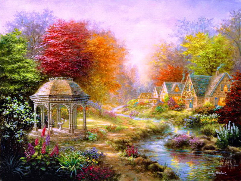 Gazebo in Autumn Garden — Purple