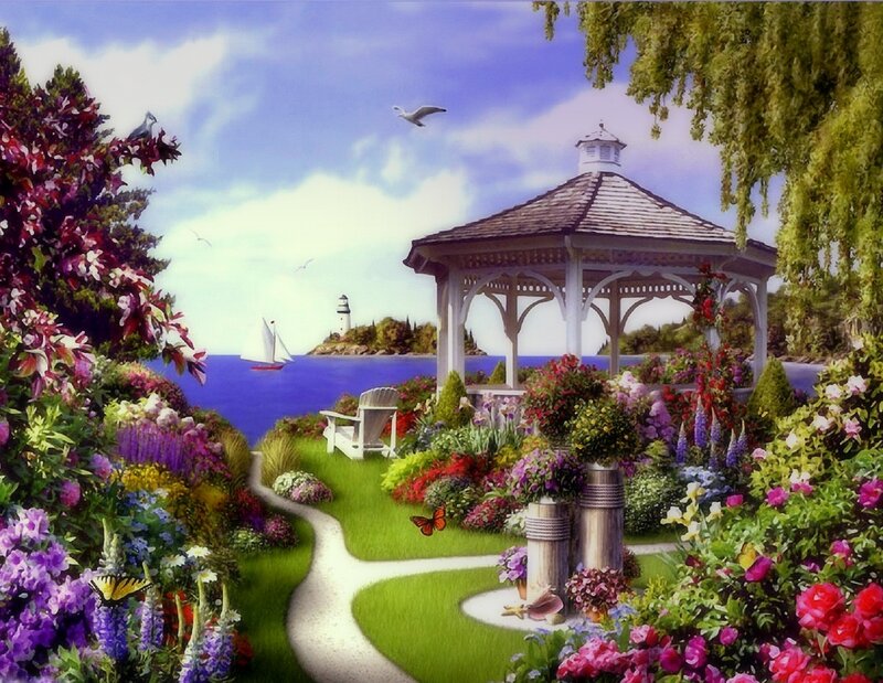 Gazebo in Coastal Garden — Blue