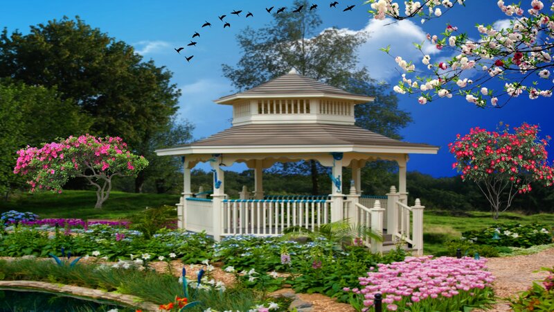 Gazebo in Garden — Blue, Serene