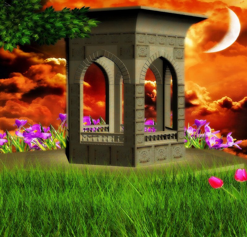 Gazebo in Garden — Green, Dramatic