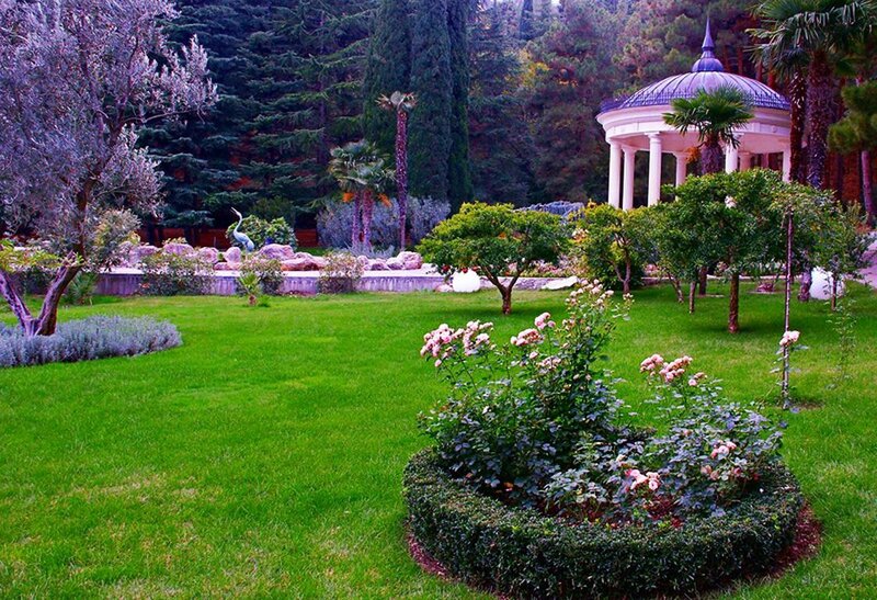 Gazebo in Garden — Green, Serene, Afternoon, Photograph, Trees, Flowers