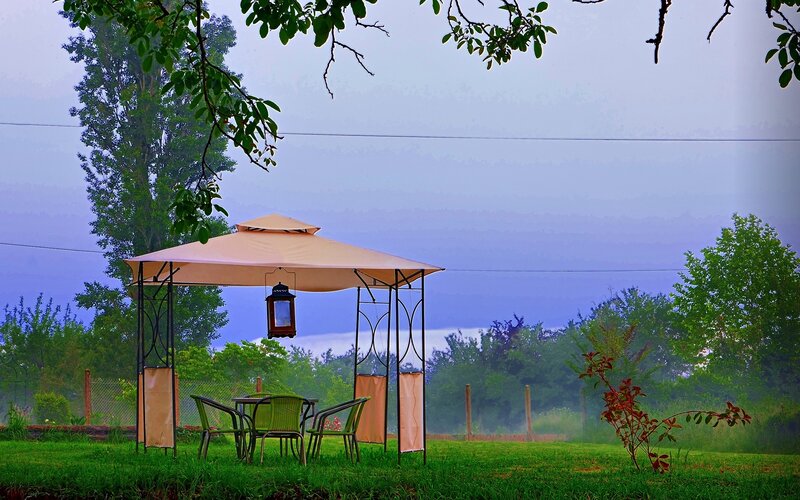 Gazebo in Garden — Green, Serene, Dawn