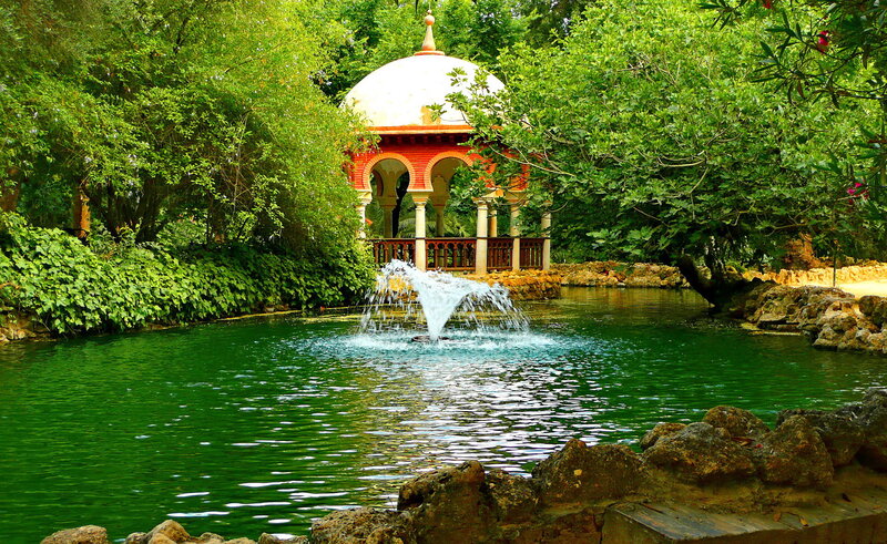 Gazebo in Garden Pond — Green, Serene, Afternoon