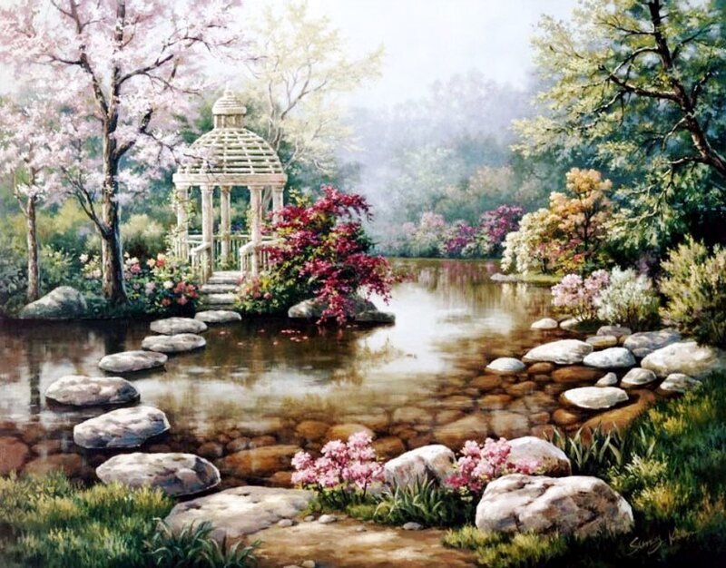 Gazebo in Garden Pond — Green