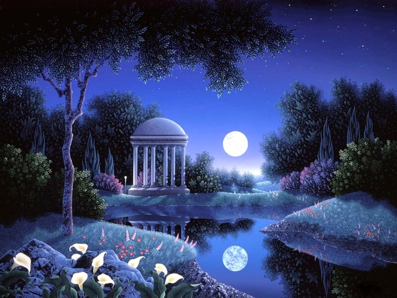 Gazebo in Moonlit Garden — Blue
