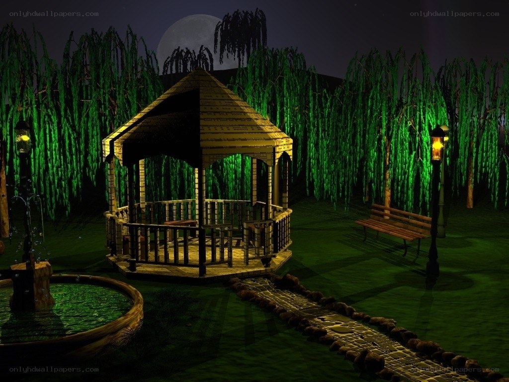 Gazebo in Moonlit Garden