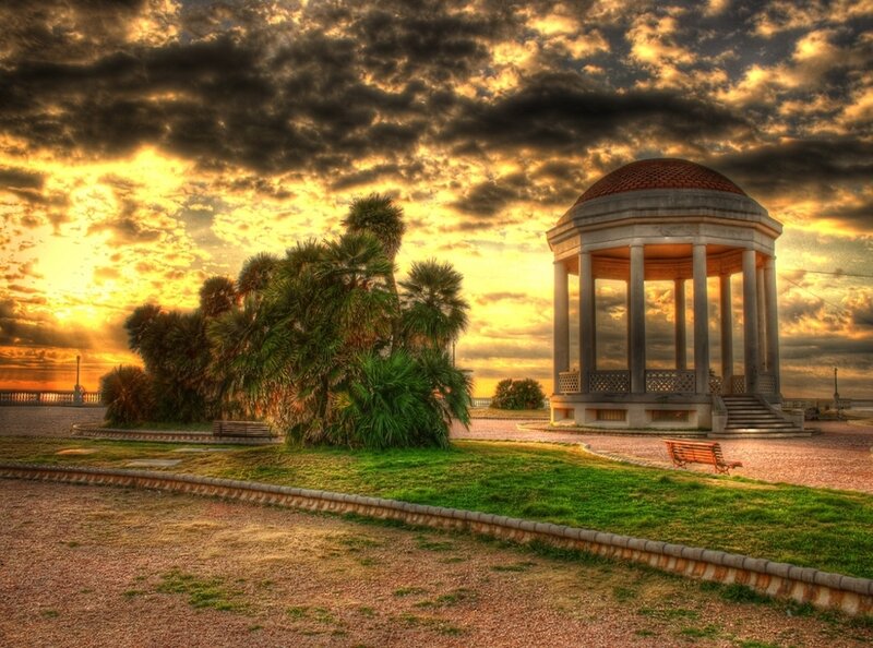 Gazebo in Park at Sunset