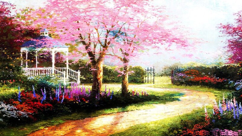 Gazebo in Spring Garden — Pink, Serene