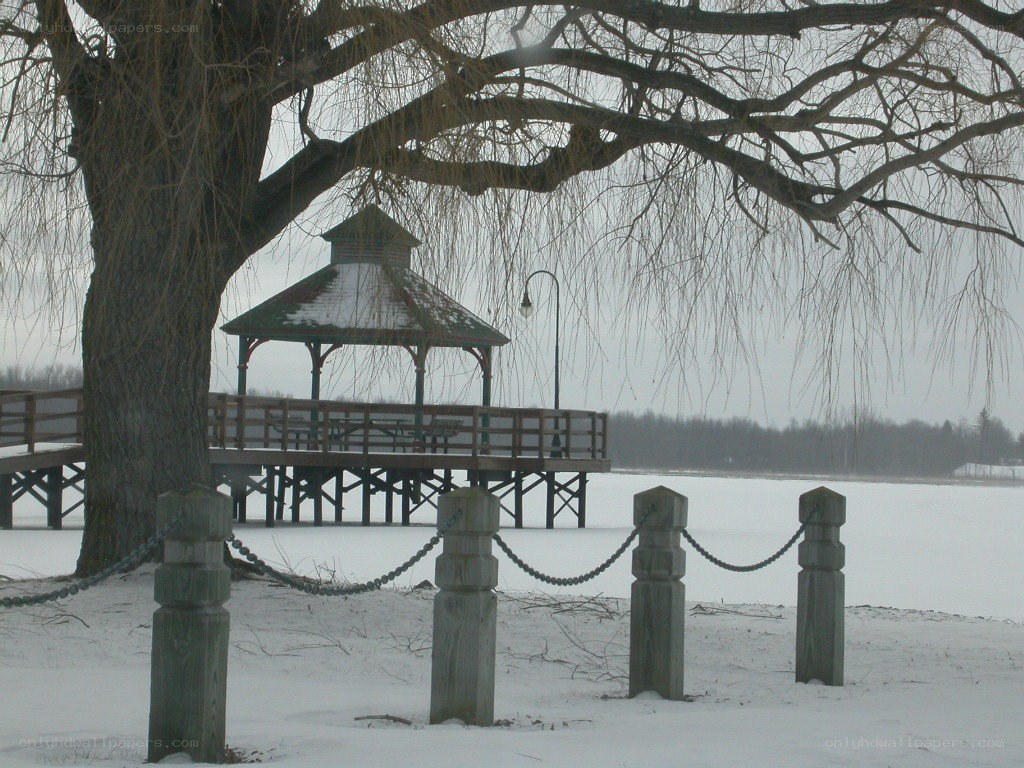 Gazebo on a frozen lake