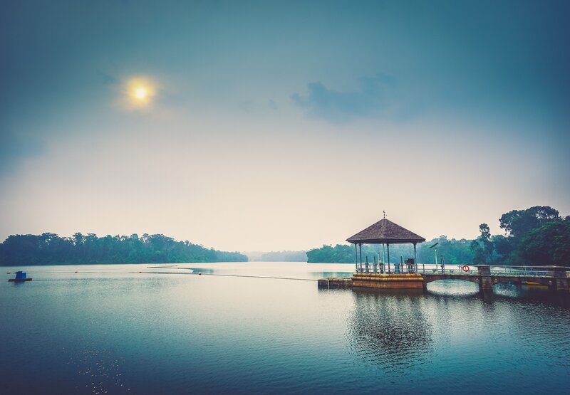 Gazebo on a tranquil lake