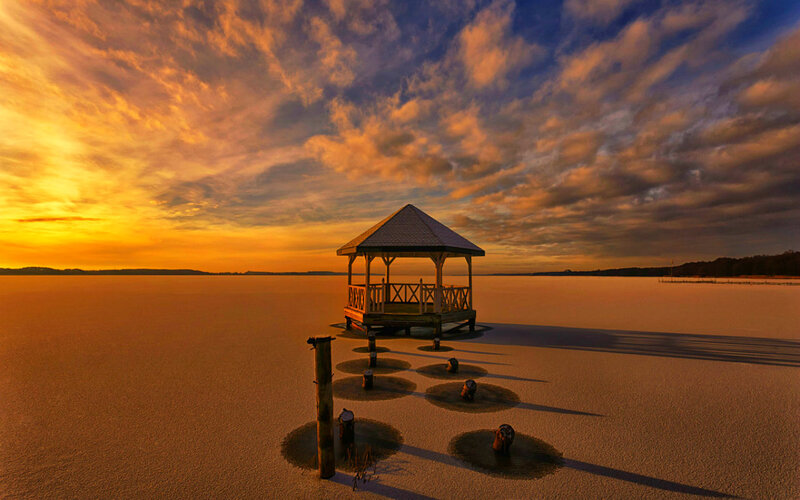 Gazebo on Frozen Lake — Orange