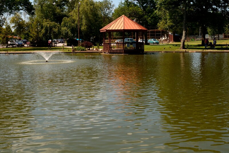 Gazebo on Pond — Green, Serene