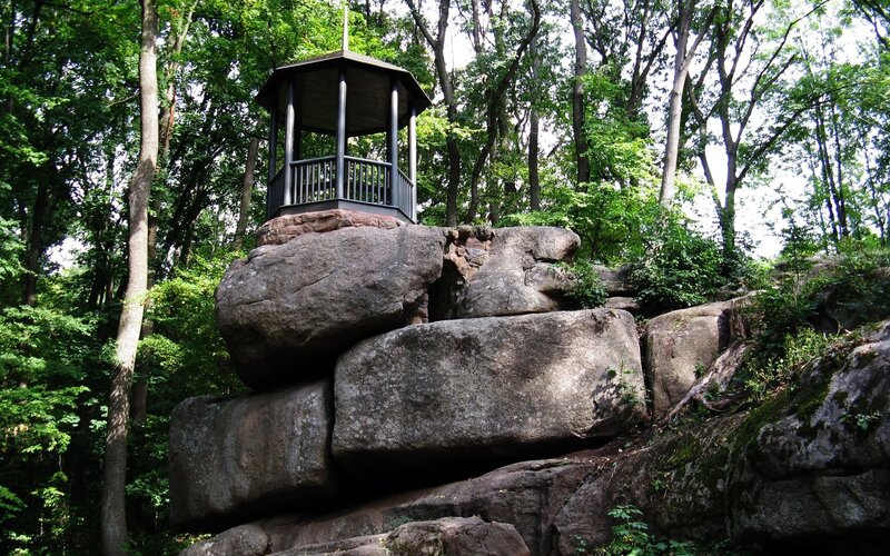 Gazebo on rocky outcrop