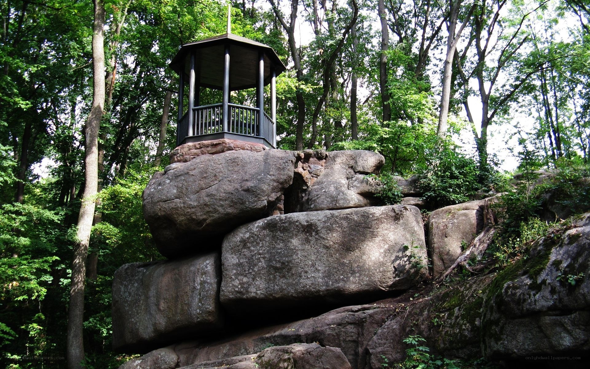 Gazebo on rocky outcrop
