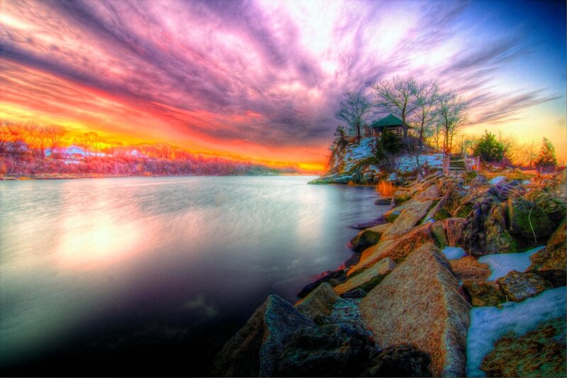 Gazebo on Rocky Shore — Purple