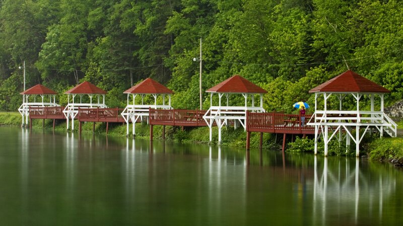 Gazebo pier on a calm lake