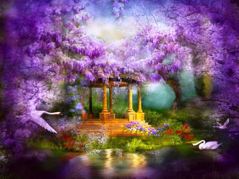 Gazebo with Swans — Purple, Serene