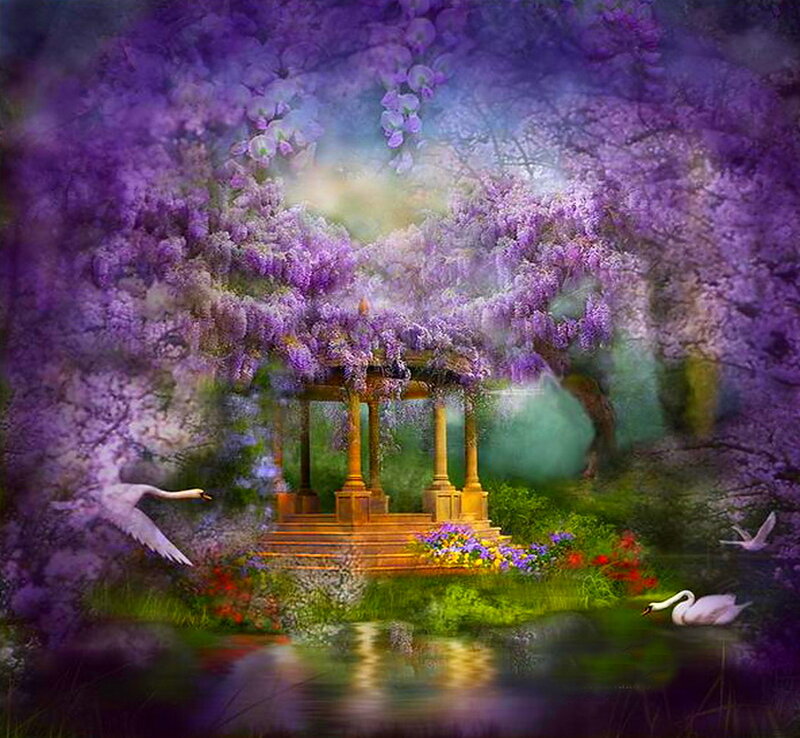 Gazebo with Swans — Purple