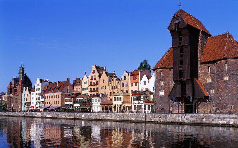 Gdansk waterfront with historic crane