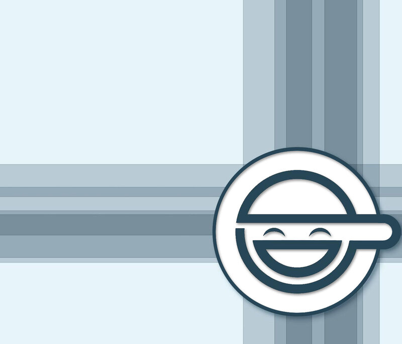 Geeky smile logo on striped background