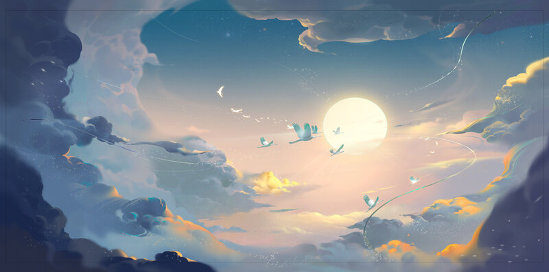 Geese Flying in Sky — Blue