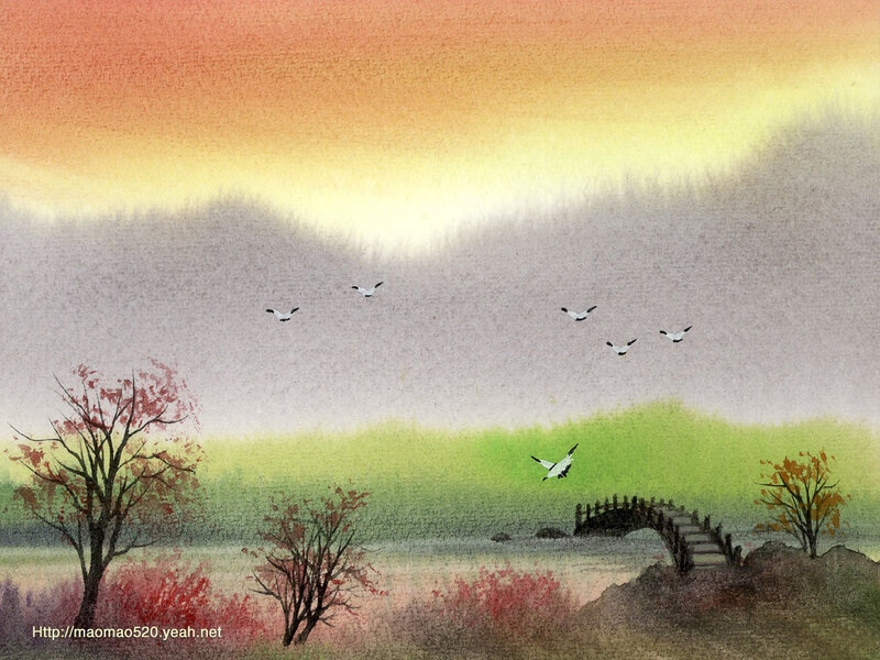 Geese Flying over Bridge