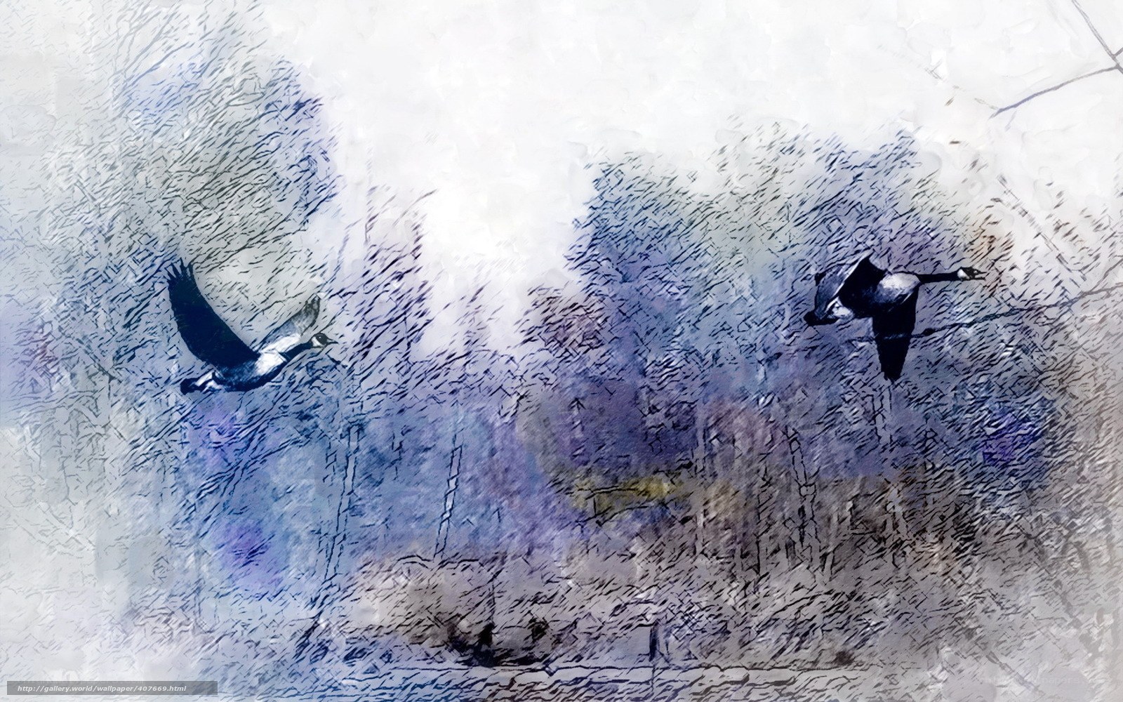 Geese Flying Over Trees