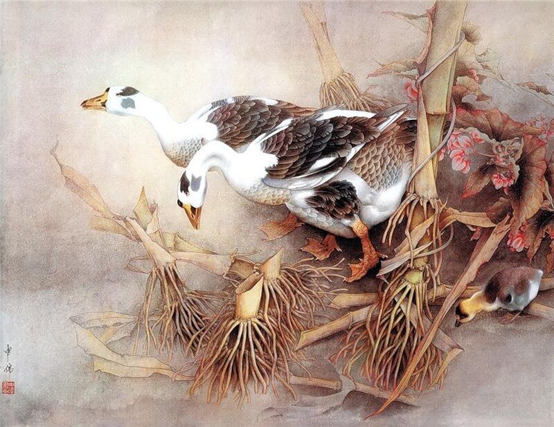 Geese in a Harvest Scene