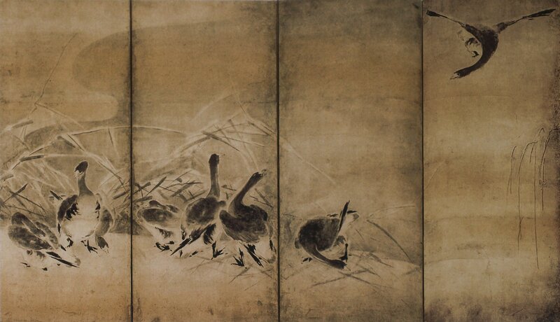 Geese in a reed bed