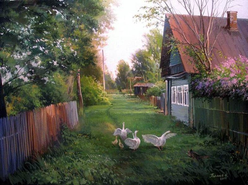 Geese in a Yard