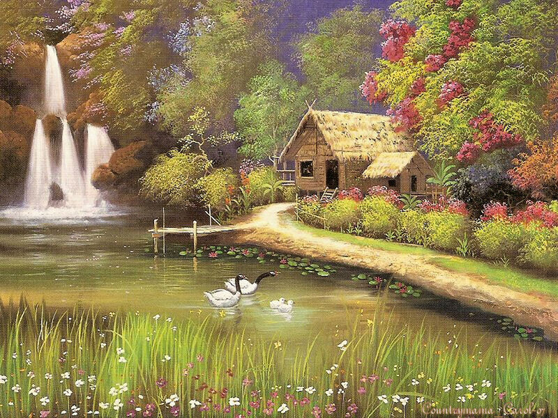 Geese in Pond — Green