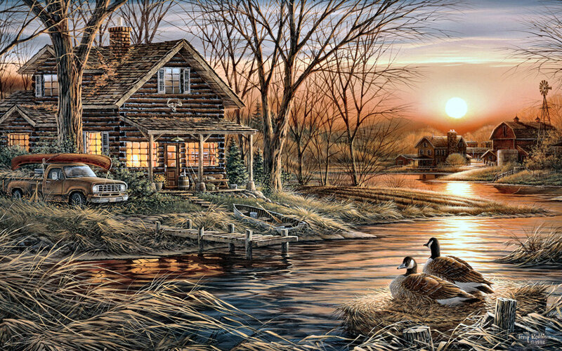 Geese on a Pond — Brown, Serene