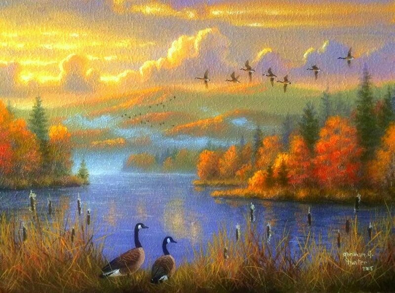 Geese on Lake Shore — Blue