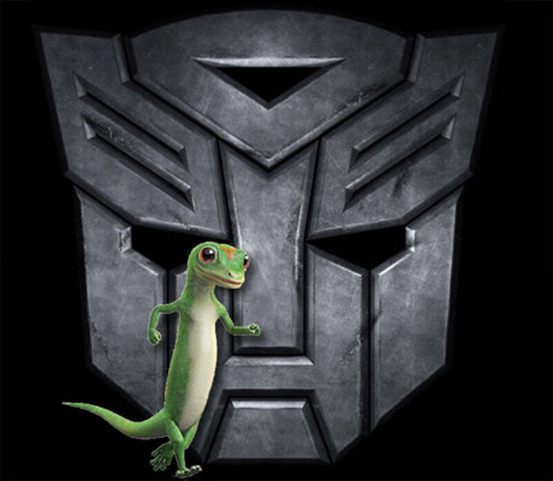 geico gecko with transformers logo