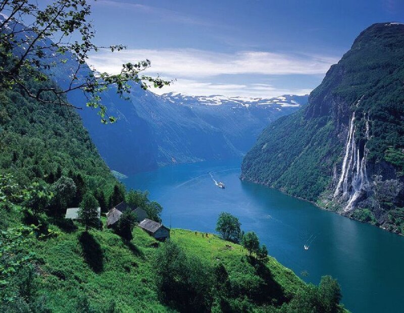 Geirangerfjord Waterfall — Blue, Serene