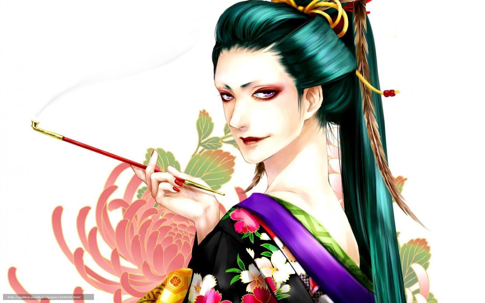geisha holding a pipe