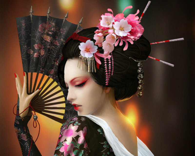 Geisha Holding Fan — Black, Dramatic